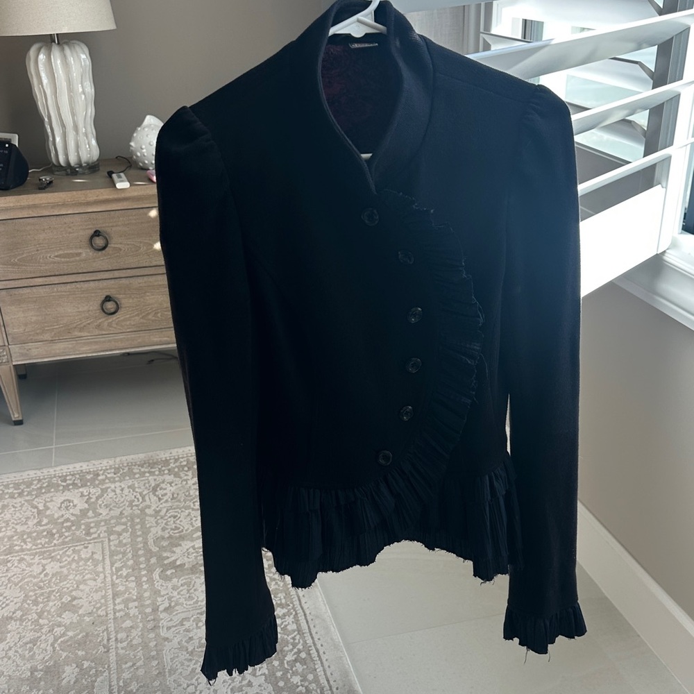 Free People Black Ruffled Blazer